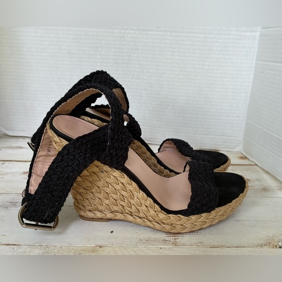 Stuart Weitzman black strappy woven wedge sandals espadrilles sz 9 M EUC heels - Picture 3 of 16